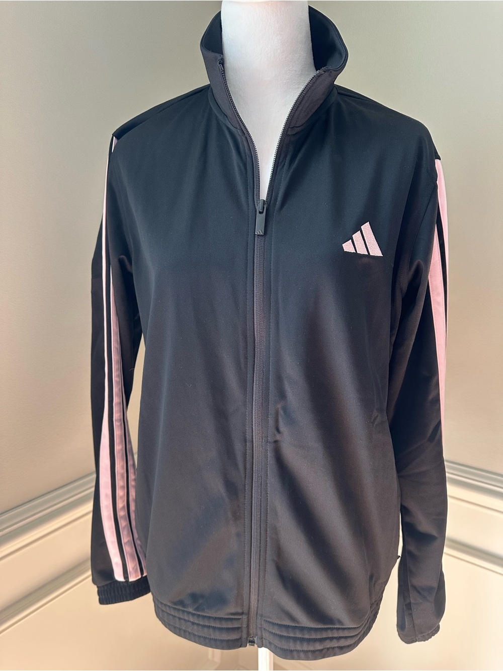 adidas Black Track Suit -Jacket and Pants with Pink Stripes